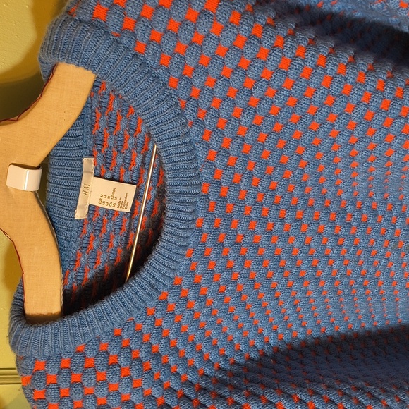 Women's H&M Bulky Heavy Football Crew Sweater Orange Blue M - Picture 8 of 13